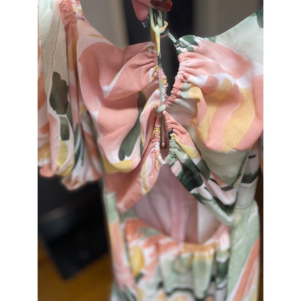 NWT Here Comes The Sun Mini Dress Floral Cutout Puff Sleeve XS Hello Molly - Picture 3 of 14